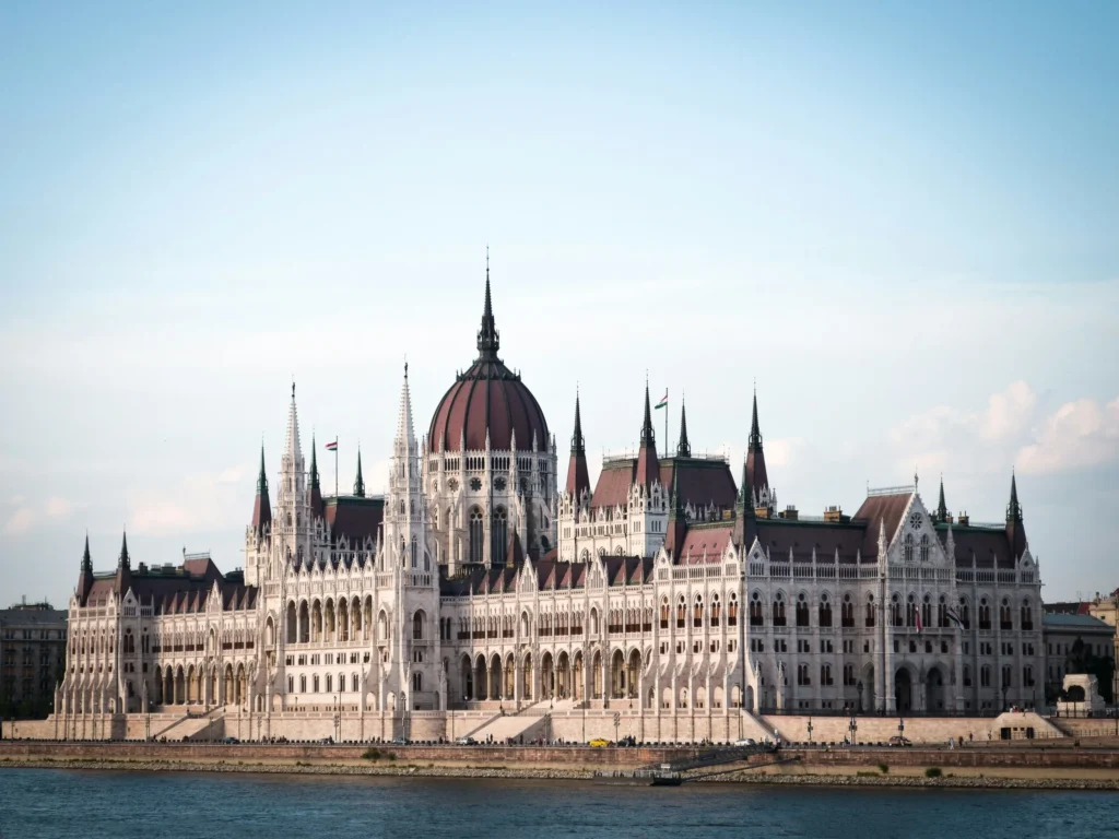 The Hungarian Parliament Building along the Danube River.