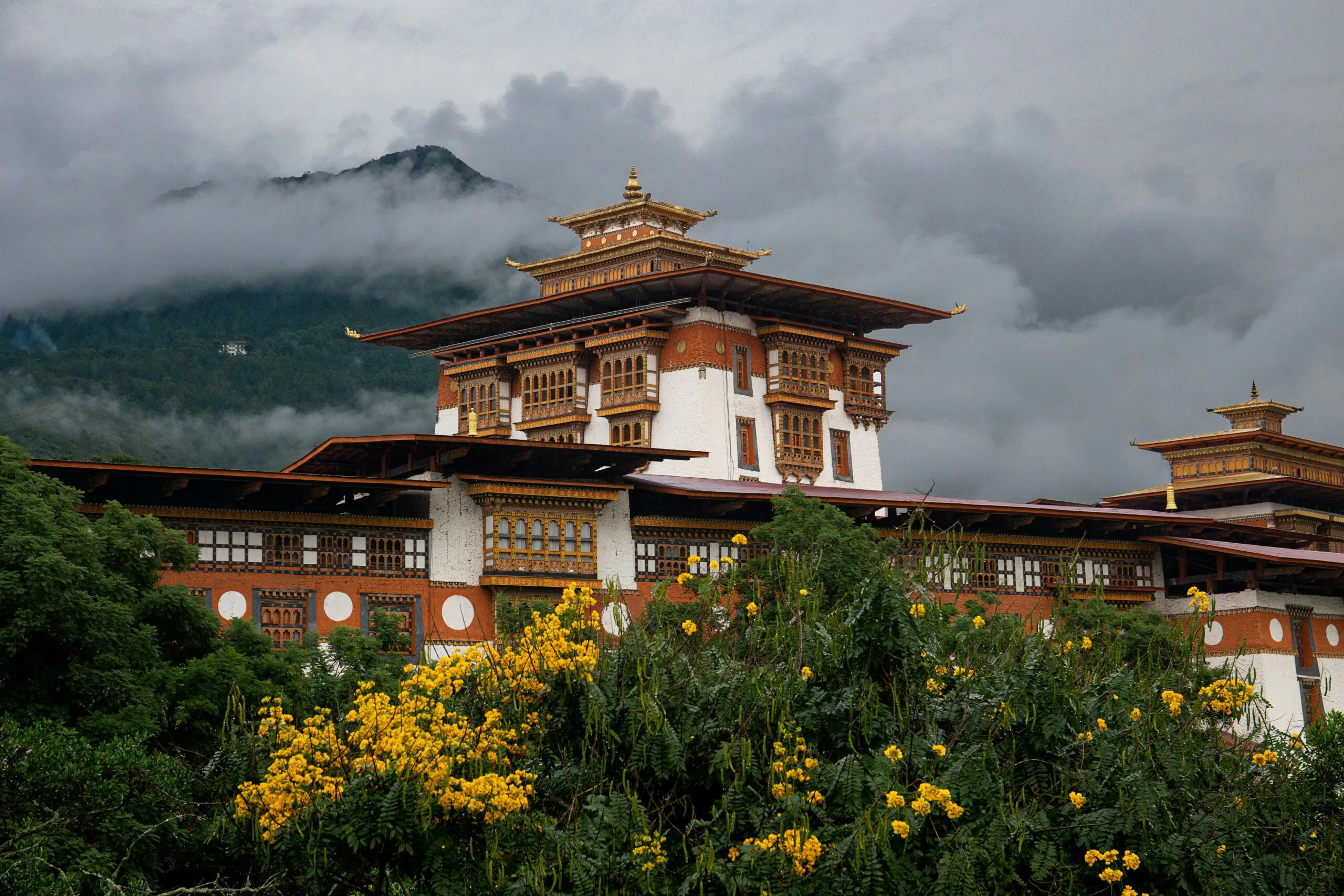 Bhutanese monastery with traditional architecture